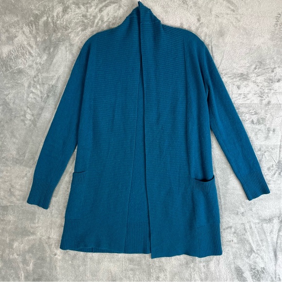 Cynthia Rowley 100% Cashmere Cardigan Sweater Small Peacock Blue Open Front Soft - Picture 6 of 15
